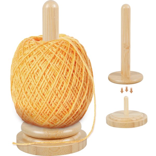 EUWBSSR Wooden Yarn Holder Rotatable Bamboo Yarn Skein Spinner Revolving Yarn Ball Stand Smooth Yarn Ball Holder Dispenser Crochet Accessory for Knitting Crocheting Yarn