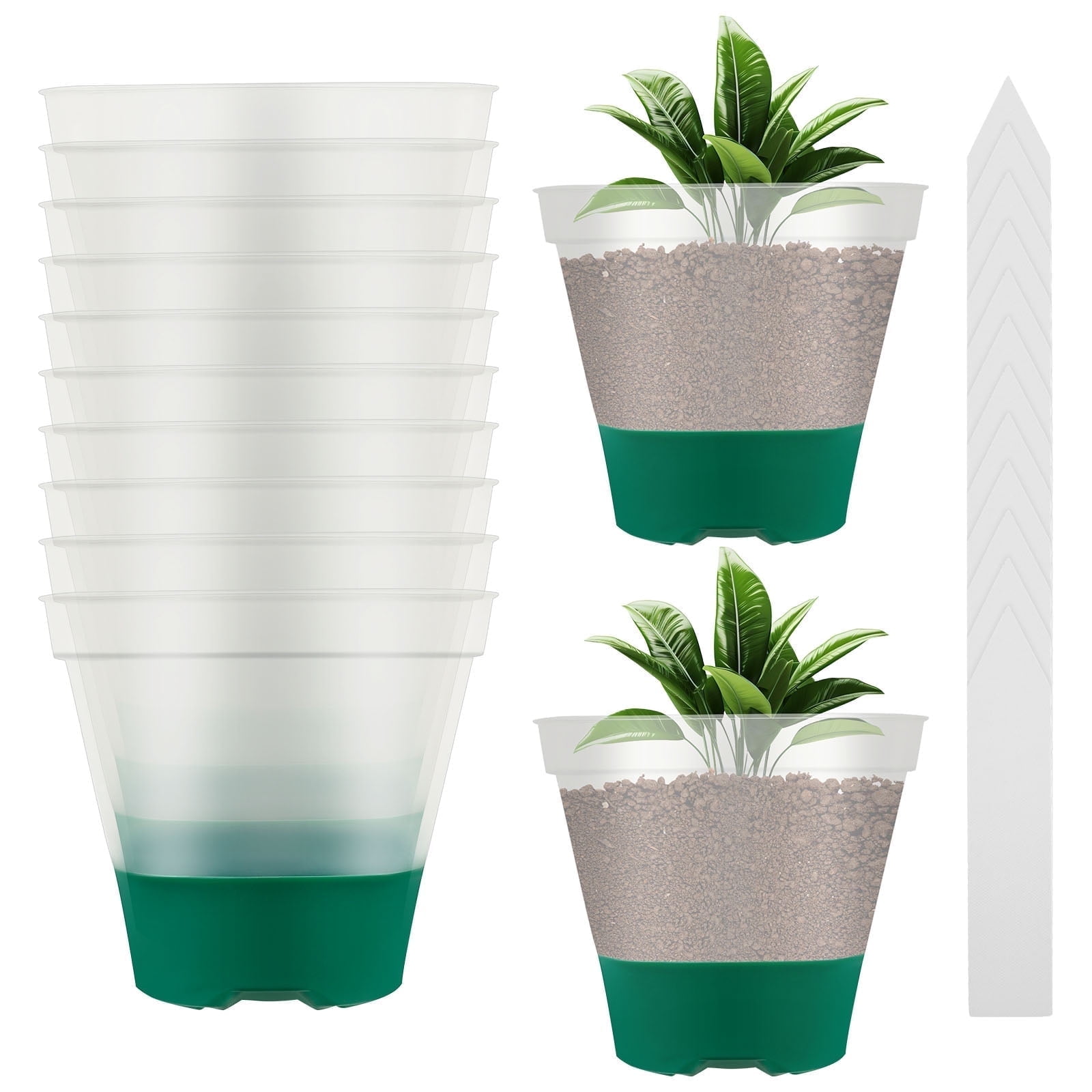 12Pcs Nursery Pots with Humidity Dome and Silicone Base Reusable Plant Nursery Pots with Drainage Hole and Labels Stackable for Plant