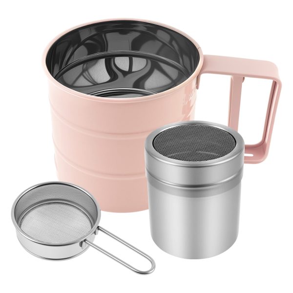 Stainless Steel Flour Sifter Versatile Baking Flour Sifter Solid Hand Crank Flour Sifter Kit Easy to Use Flour Sifter Cup Set High Efficient Flour Sifter Baking Tool Kit for Kitchens