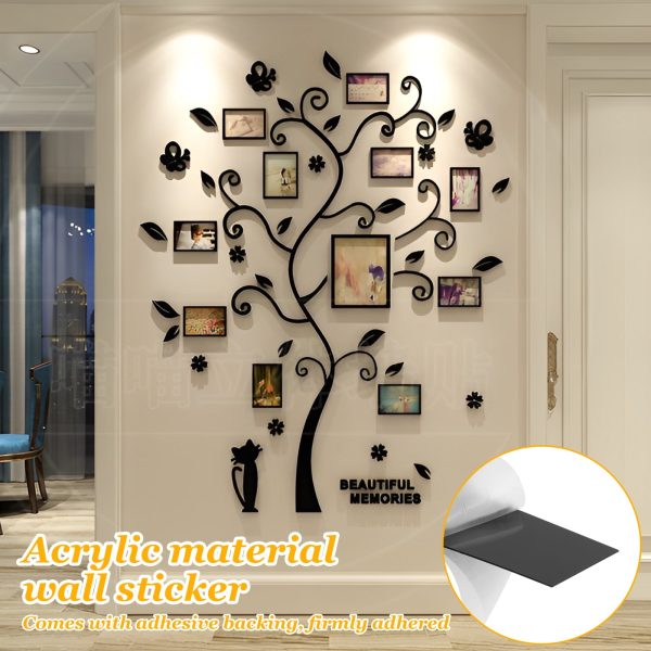 Picture Frames Tree Acrylic Picture Wall Decor DIY Wall Photo Frames Adhesive Family Tree Wall Decor Decorative Wall Picture Frames for Living Room Home Decor,Black,S