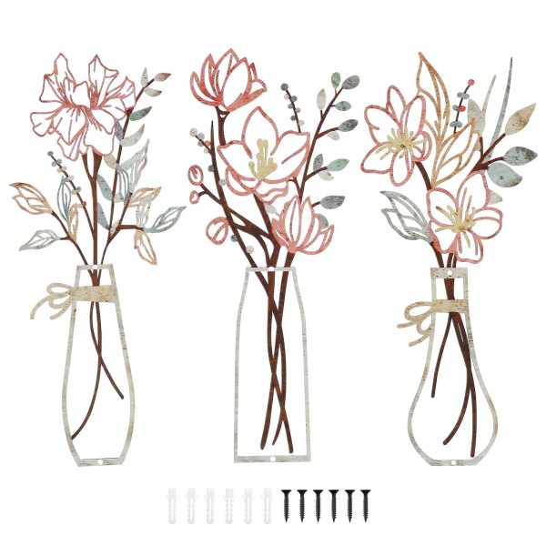 3 PCS Metal Floral Wall Art Decor Country Home Bath Room Dining Wall Art, Shabby Chic Housewarming Gift, Farmhouse Wall Decor