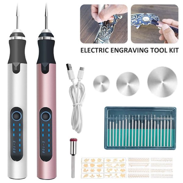 EUWBSSR USB Rechargable Engraving Machines with bits, Mini Electric Engraver Etching Pen Cordless Rotary Tools Engraved Jewelry Glass Wood Stone Metal Plastic