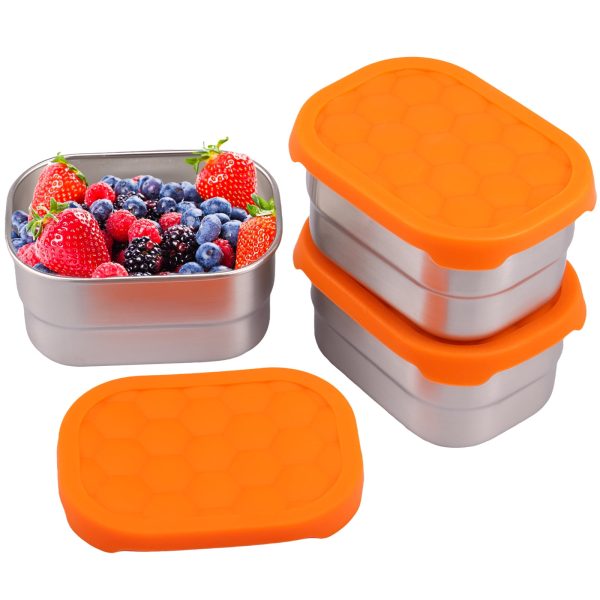 EUWBSSR 3Pcs Lunch Box Bento Box Stainless Steel Snack Containers with Silicone Lid Leakproof Portable Small Food Storage Containers Dishwasher Freezer Safe,8oz