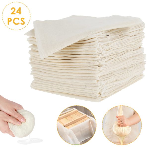 24Pcs Cheese Cloths Natural Unbleached Cotton Cheesecloth 20 Inch Square Cheese Cloths Reusable Organic Cheesecloth Cotton Cloth Strainer for Coffee Brewing Juicing Straining Cheese Making