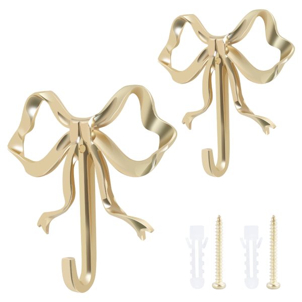 2Pcs Bow Hook Decorative Bow Wall Hook Delicate Bow Coats Hook Brass Bow Knot Hook Beautiful Bowknot Wall Hook Stylish Bow Hat Hook for Home Office