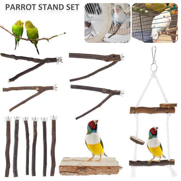 EUWBSSR Parrot Bird Perches Natural Wood Bird Standing Stick Parrot Perch Stand Platform Wooden Exercise Climbing Paw Grinding Toy Birdcage Accessories for Parakeet Parrot Budgie Lovebirds