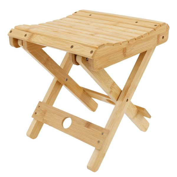 Bamboo Folding Stool for Portable Sauna Box Arc Shape Design Foldable Sauna Chair Multipurpose Strong Load Bearing Sauna Stool for Home Outdoor Camping Fishing Beach