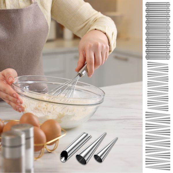 20/30Pcs Cannoli Forms Tubes Kits Non Stick Stainless Steel Cream Horn Mold Reusable Cone Shaped Molds Tubular Shaped Cannoli Forms Tool for Danish Pastry Cream Roll