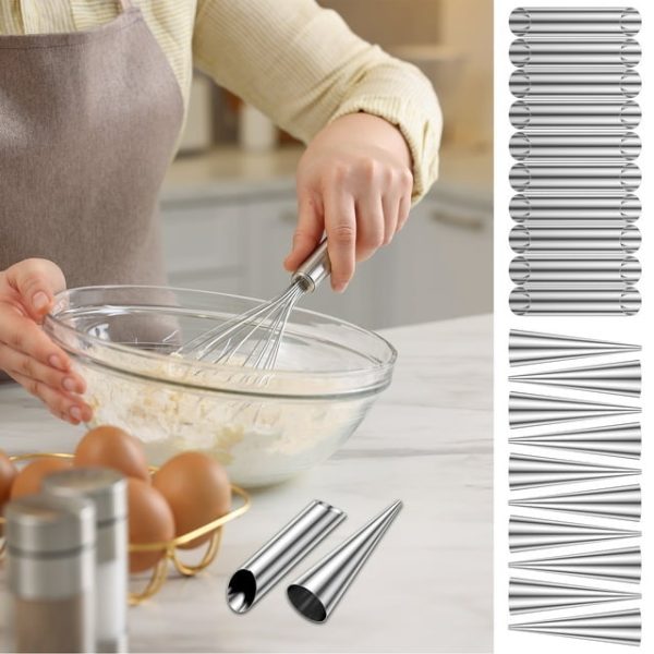 20/30Pcs Cannoli Forms Tubes Kits Non Stick Stainless Steel Cream Horn Mold Reusable Cone Shaped Molds Tubular Shaped Cannoli Forms Tool for Danish Pastry Cream Roll