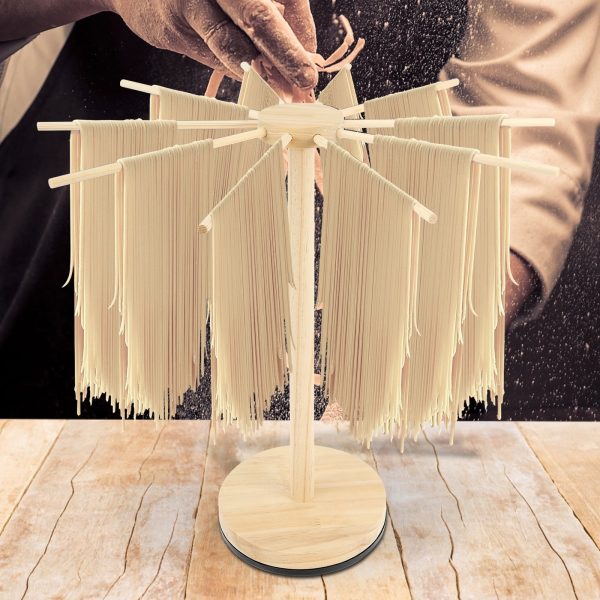 Pasta Drying Rack, 10-Arm Large Wood Pasta Rack for Fresh Pasta Noodle Spaghetti Dryer Hanger Stand Easy Storage