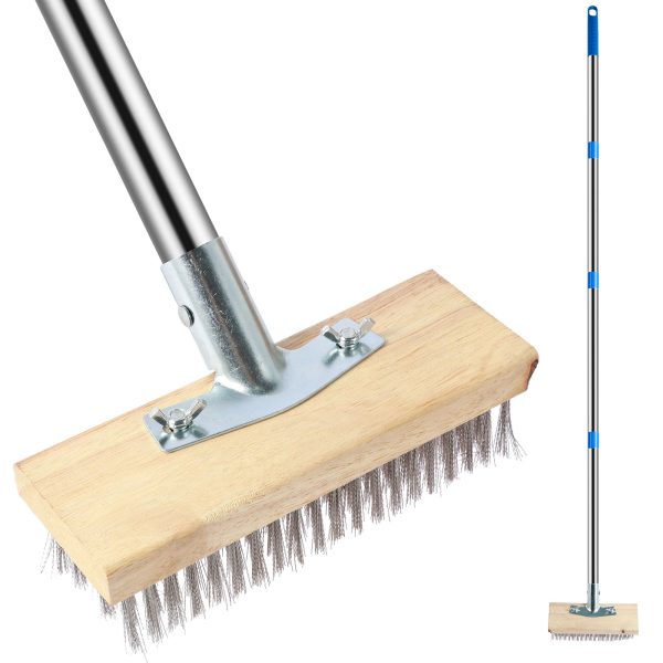 Stainless Steel Wire Floor Brush Wire Broom with 4 Section Detachable Pole Heavy Duty Wire Deck Brush Multipurpose Wire Cleaning Brushes