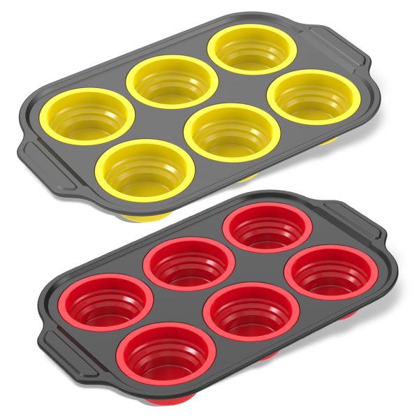 2Pcs Silicone Tray Mould for Baking with Metal Frame 6 Cup Nonstick Foldable Cupcake Pan for Oven Cooker Microwave