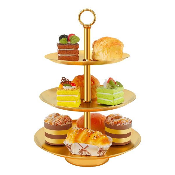 3 Tiers Cupcake Stand Holder Metal Cupcake Tower Stand Detachable Tiered Tray Stand Elegant Gold Cupcake Display Stand Dessert Stand for Home Parties Weddings