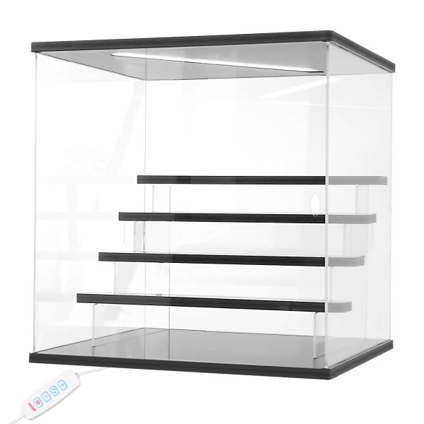 5 Tier Acrylic Display Case with Adjustable LED Light, Clear Display Box for Action Figures, Collectibles and Miniatures, Self-Assembly Shelf Showcase with Black Base, 12.6x12.6x13.2inch