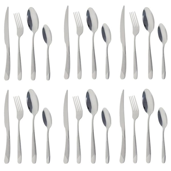 24PCS Modern Hammered Flatware Utensil Set for 6 Stainless Steel Cutlery Silverware Set Includes Knives Forks Spoons for Home Restaurant