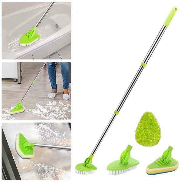 Rzvnmko Scrub Cleaning Brush with Long Handle 37'' - Extendable Floor Scrubber,Adjustable Lightweigh Detachable Kitchen Brush for Baseboard Shower Bathroom Bathtub Tile