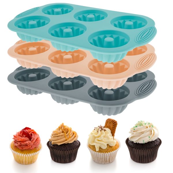 Jetcloudlive 3Pcs Mini Bundt Cake Pan 6 Cavity Fluted Cake Pans Nonstick Mini Cake Pan Heat Resistant Silicone Baking Mold Food Grade Silicone Cupcake Mold for Baking Cupcakes Muffins