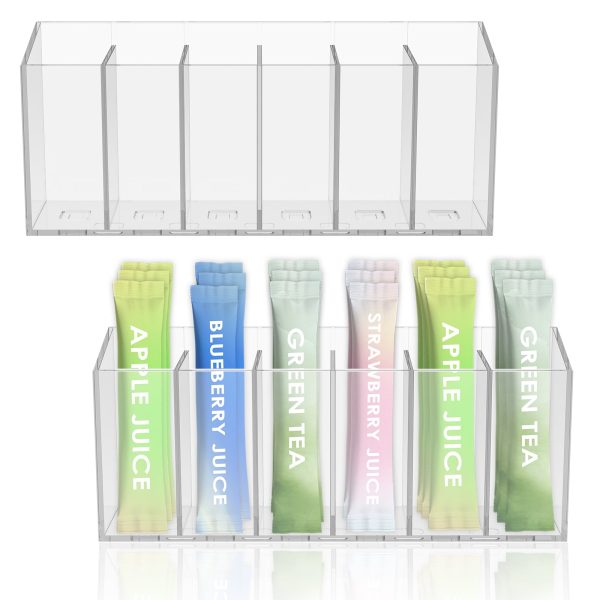 2 Pcs Acrylic Drink Packet Organizer, Water Drink Packet Holder Water Flavor Packet Storage Container with Removable Divider Wall Mount Drink Storage Bins for Table Refrigerator Cabinets Pantry