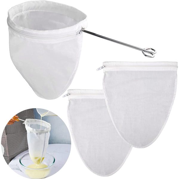 Jetcloudlive 3 Pcs Reusable Nut Milk Bags Cheese Cloths for Straining,Ultra Extra Fine Mesh Jelly Juice Honey Food Sieve Strainer for Juicing,Coffee Pulp Strainer Cloth,Berry Seed Strainer