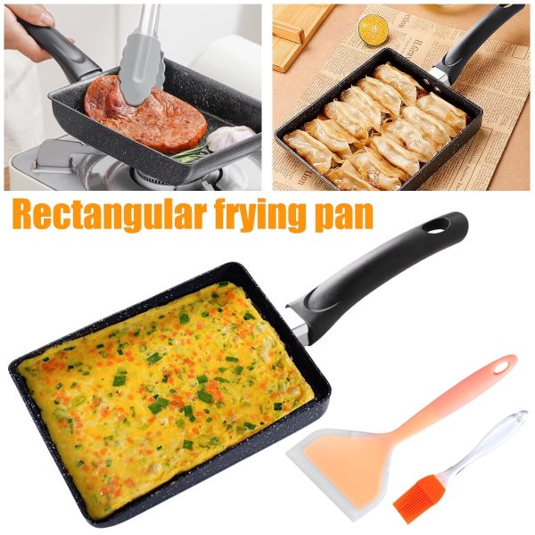 7"x 5" Tamagoyaki Pan Japanese Omelette Pan with Kitchen Cooking Tools like Spatula & Silicone Brush Multifunctional PFOA-Free Nonstick Square Frying Pan