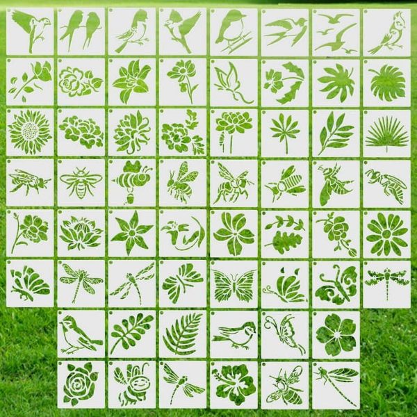 Rzvnmko 60 Pcs Painting Stencils on Wood Canvas Stencil Cut Painting Reusable Bird Floral Stencils for Card Making Journals Diary Wall Decor