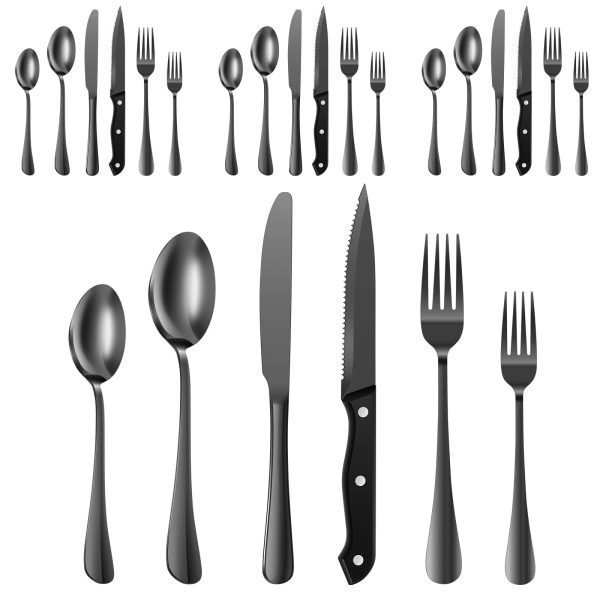Fvkrnyz 24Pcs Stainless Steel Silverware Set Easy to Grip Flatware Set Ergonomic Cutlery Kit Easy to Clean Tableware Kit