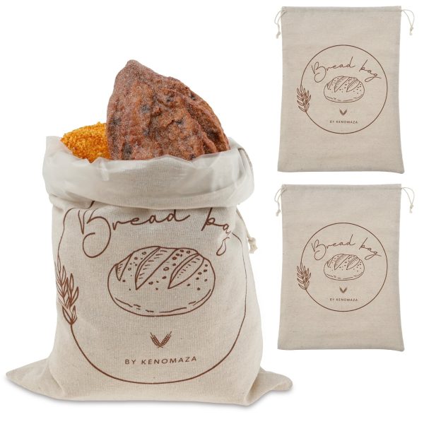 Jetcloudlive 3 Pcs Bread Bags with Drawstring and TPU Lining Reusable Bread Storage Bags Linen Sourdough Bread Bags Portable Sourdough Storage Bag for Homemade Bread Sourdough