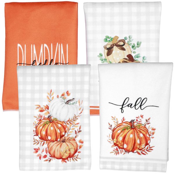 4Pcs Microfibre Dishcloths Kitchen Towels Pumpkin Highly Absorbent Kitchen Dish Cloths Reusable Dish Towels Non Scratch Dish Rags Soft Cotton for Cleaning