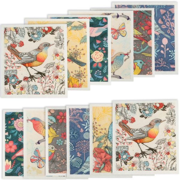12Pcs Swedish Dishcloths for Kitchen Reusable Kitchen Dish Towels Absorbent Kitchen Dishcloths Washable Kitchen Dish Rags Cellulose Sponge Cloths Kitchen Wash Rag for Washing Dishes??wood pulp cloth??