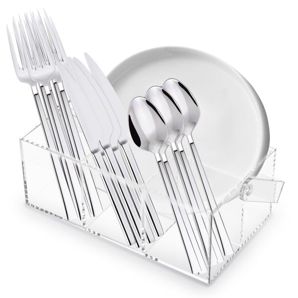 Silverware Organizer, Paper Plate Holders, Cutlery and Flatware Caddy for Countertop, Table, Buffet, and Picnic - Acrylic Party Utensil Holder for Knives, Forks, Spoons, Plates, Napkins