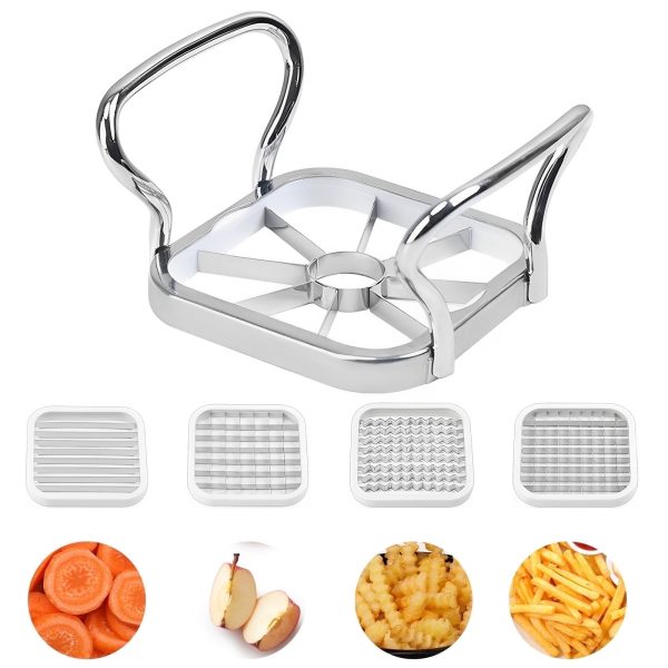 Tcwhniev French Fry Cutter, 5 in 1 Stainless Steel Potato Cutter Vegetable Dicer Manual Potato Slicer Multi-Purpose Chipper Home Kitchen Tool for Potato Onion Tomato Lemon