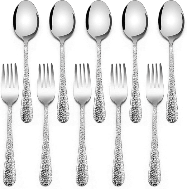 Tcwhniev Kids Silverware, 10 Pieces Toddler Utensils, Stainless Steel Kids Spoons and Forks Set, Childrens Cutlery Set for Home Preschools, 5 x Kid Spoons, 5 x Children Forks