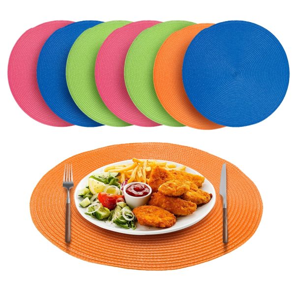 Tcwhniev 15" Round Placemats Set of 8, Braided Fabric Heat Resistant Table Mat Woven Non-Slip Table Placemat for Kitchen Farmhouse Party Decor