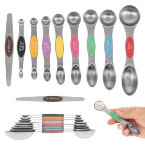 Tcwhniev 18 Pieces Magnetic Measuring Spoons Set Stainless Steel Dual Sided Teaspoon Measuring Spoons for Dry or Liquid, Fits in Spice Jar, Cooking Baking Measurement Tools