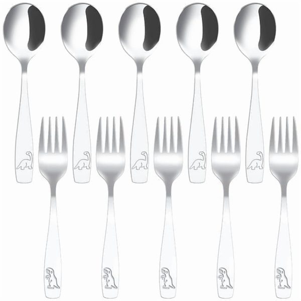 Tcwhniev 10PCS Kids Silverware Set,kid Utensils, Stainless Steel Children's Safe Flatware Set, Baby Fork and Spoon Set, Kids Cutlery Set