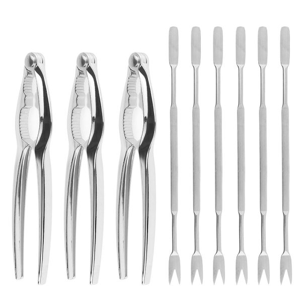 Seafood Tools Set Leg Sheller with 6Pcs Stainless Steel Forks and 3Pcs Zinc Alloy Lobster Crab Crackers Nut Cracker Shellfish Lobster Leg Opener Heavy Duty Kitchen Set