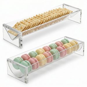 FVKRNYZ 2-Piece Clear Cracker Tray for Serving, Acrylic Cracker Holder Rectangular Biscuit Cookie Display Server Rack for Party & Holiday