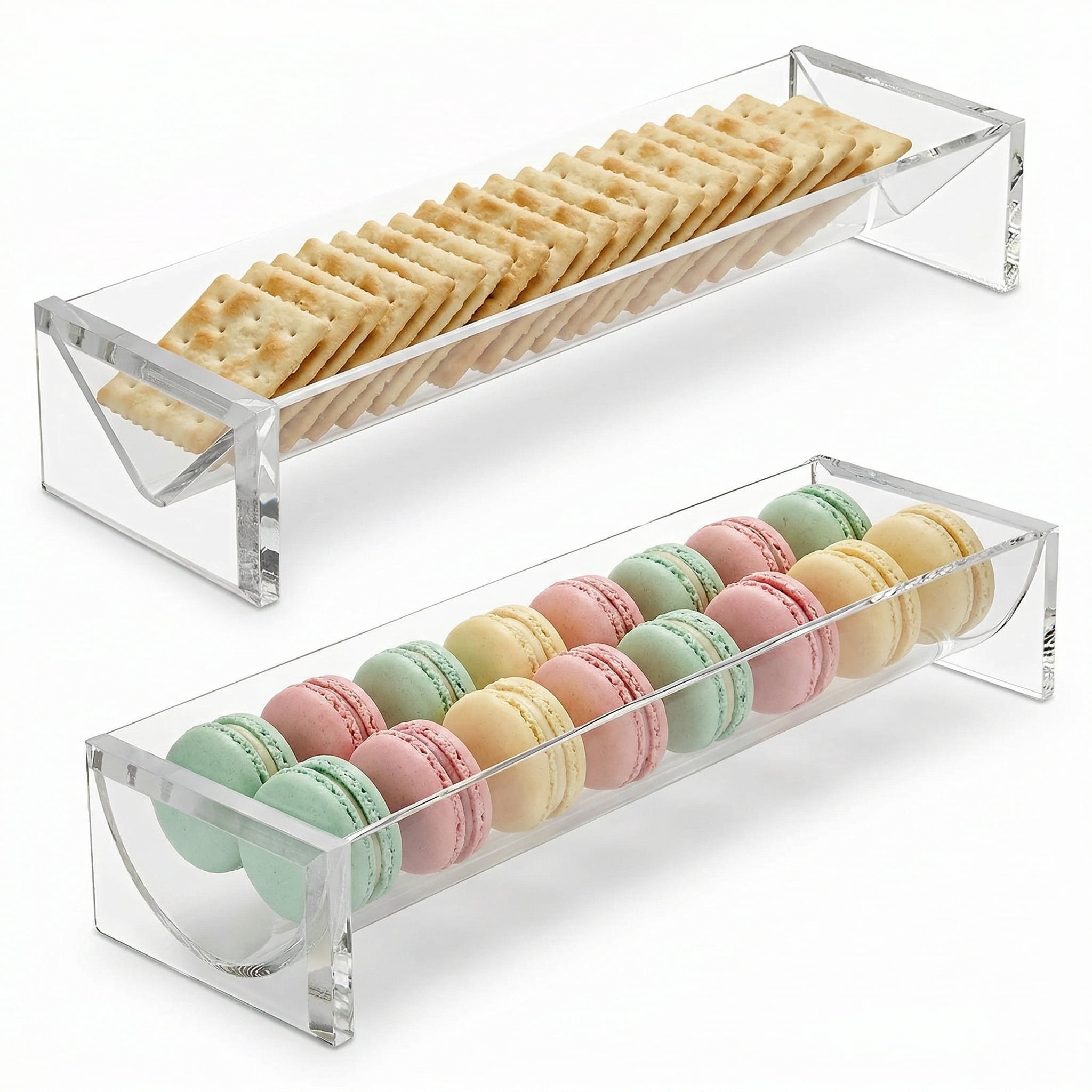 FVKRNYZ 2-Piece Clear Cracker Tray for Serving, Acrylic Cracker Holder Rectangular Biscuit Cookie Display Server Rack for Party & Holiday