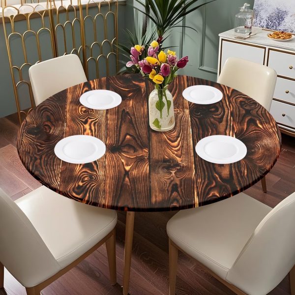 Tcwhniev Fitted Vinyl Round Tablecloth for 40inch Diameter, Wipeable Polyester Table Cover, Elastic Edge, Decorative Table Cloths for Indoor or Outdoor