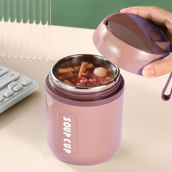 Vacuum-Insulated Food Jar with Spoon,16.2 Oz Food Thermos Hot Food Flasks Vacuum Insulated Lunch Thermos Leakproof Food Jar Portable Thermal Soup Bowl for Lunch Soup Travel Hot