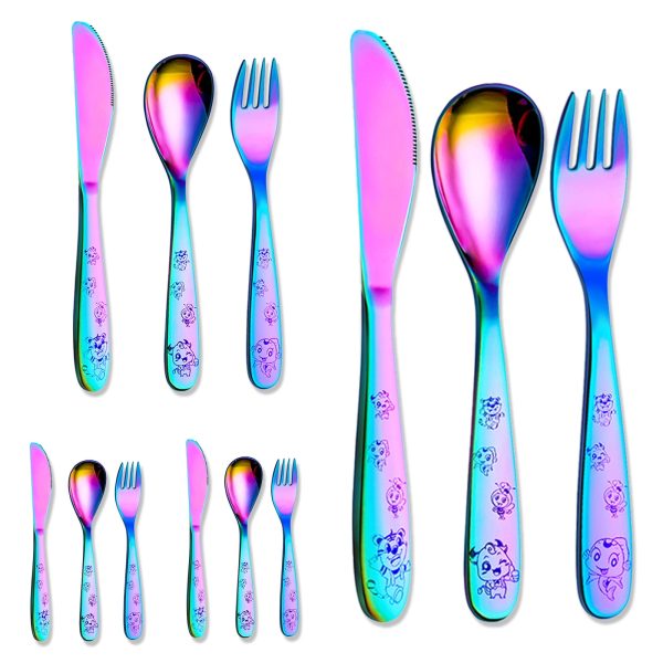 Xiyztok 12PCS Kids Silverware Set,kid Utensils, Stainless Steel Children's Safe Flatware Set, Baby Fork and Spoon Set, Kids Cutlery Set
