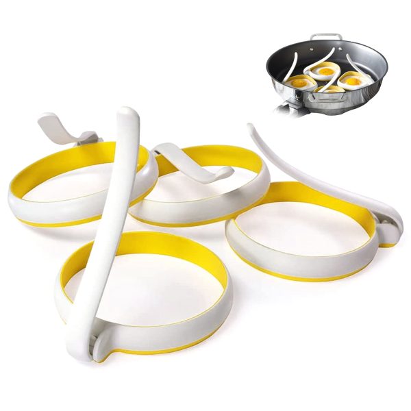 Xiyztok 4Pcs Fried Egg Ring Silicone Heat Resistant Egg Cooking Ring Round Non-Stick Pancake Mold with Handle Kitchen Breakfast Gadget for Making Sandwich Hamburger Cake Pizza