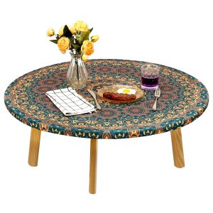 Xiyztok 39.4in Round Tablecloth with Elastic Band Waterproof Round Fitted Table Cloth Reusable Wipeable Circle Cover for Dinner Outdoor Picnic39.4inch Round Tablecloth
