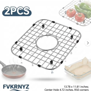 FVKRNYZ 2Pcs Sink Grid Stainless Steel Sink Protectors Effective Protection Drainage Racks with Rubber Padded Feet Easy to Clean Sink Mesh Protectors Suitable for Kitchens 13.78" x 11.8"