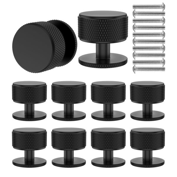 10 Pcs Black Knobs for Cabinet, Drawer, Dressers, Wardrobe,1.1in Aluminium Alloy Cabinet Knobs Pull Handles with Install Screws