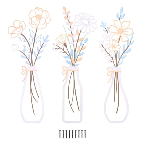 3-Piece Metal Flower Wall Decor Minimalist Metal Wall Sculptures for Bedroom, Living Room, Kitchen, Lightweight and Gift-Worthy for Housewarming
