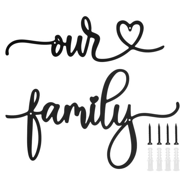 Our Family Metal Wall Art Decor Black Modern Family Signs Rustic Wall Hanging Decoration for Bedroom Living Room