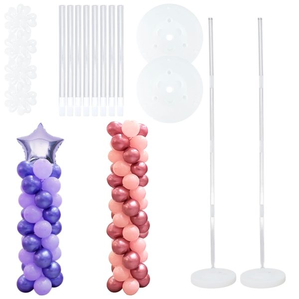 EUWBSSR 2 Sets Balloon Column Stand Kits 8.4ft Height Balloon Arch Stand Kit with 2 Base Stand 8 Pole 4 Flower Clip for Wedding Birthday Baby Shower Graduation Christmas