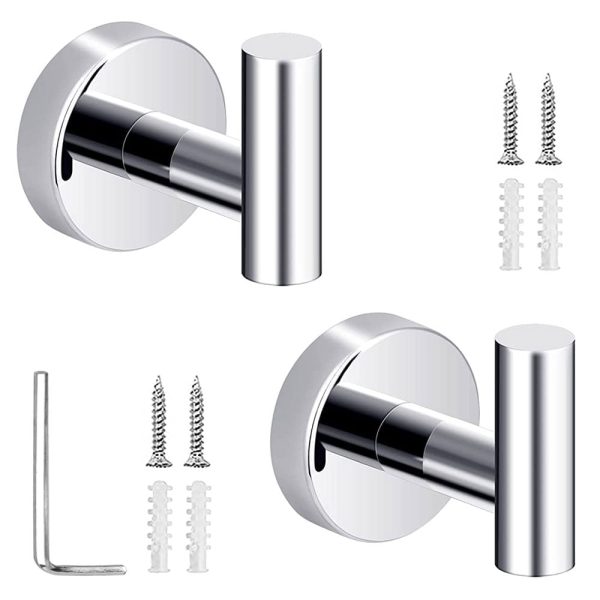 FYJUCPA 2 Pack Chrome Bath Robe Towel Hooks for Bathroom Kitchen, Stainless Steel Hanging Wall Hooks- Silver