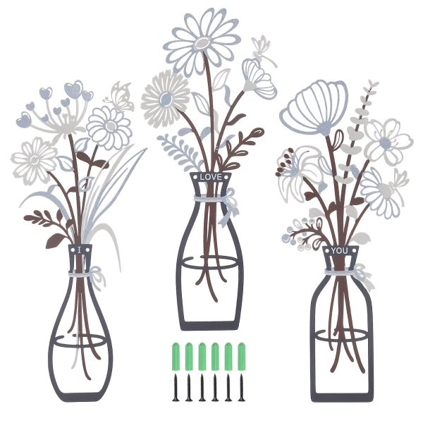 3-Piece Metal Flower Wall Decor Minimalist Metal Wall Sculptures for Bedroom, Living Room, Kitchen, Lightweight and Gift-Worthy for Housewarming
